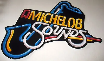 Vintage Michelob Sounds Metal Beer Sign Tin Tacker Saxophone Jazz Music 32x28 • $29.99