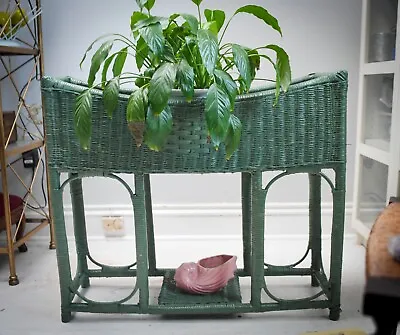 Chive Green Wicker Long Plant Stand Fern Planter English Coastal Plant • $210