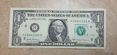 Fancy Serial Number 1 Dollar Bill. Binary Quad 4s And 3 Of A Kind 1s H14441141A • $15.99