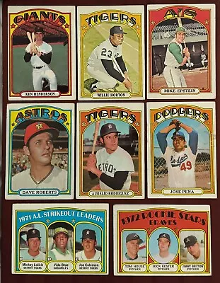 Lot Of 8 Vintage 1972 Topps Baseball Cards 2 Are High # Cards #715 And #750 • $4.45