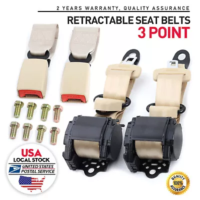 2* Beige Safety 3 Point Retractable Car Seat Lap Belt Adjustable Kit Universal • $42.99