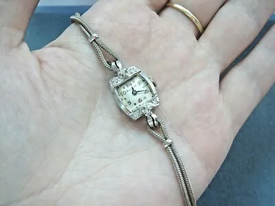 $299.99 • Buy Vintage Bulova Ladies Wrist Watch Solid 14K White Gold Case W/Diamonds For PARTS