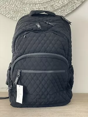 Vera Bradley Large Essential Backpack Black Quilted Laptop Tote Bag College Work • $159.99