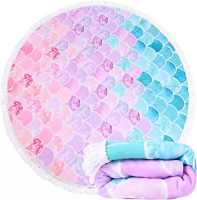 Oversized Round Little Mermaid Beach Towel For Girls Women Lightweight Microfib • $45.16