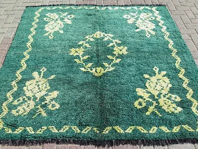 Vintage Turkish Shaggy Rug Mohair Carpet Long Hair Rug Green Carpet 78 X71  • $160.65