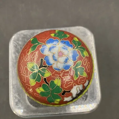 Vintage Cloisonne Enamel Round Trinket Jewelry Trinket Pill Box With Lid Florals • $18.50