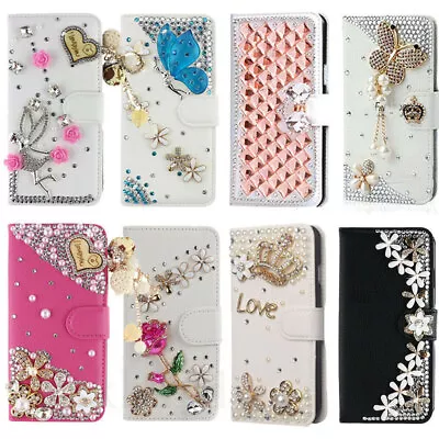 For IPhone 15 14 13 12 11 Pro Max Luxury Bling Crystal Flip Leather Wallet Case • $18.85