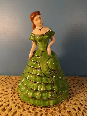 Vintage Ceramic Figurine Beautiful Lady Green Dress Gold Accents Collectible G1 • $12.95