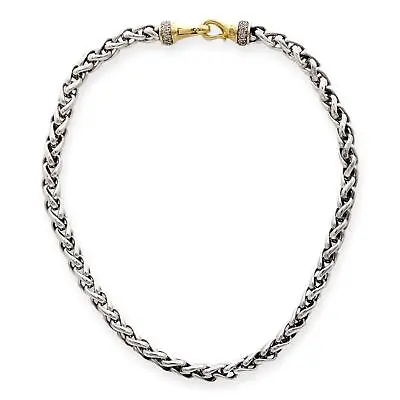 David Yurman Sterling Silver 18K Yellow Gold Pave Diamond Wheat Chain Necklace • $1850