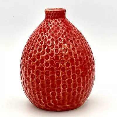 Vntg Decorative Red Honeycomb Textured Vase 4.5” Tall Read • $14.99