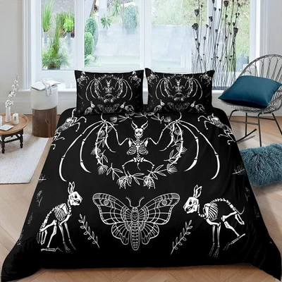 £19.99 • Buy Skull Duvet Cover Bat Skeleton Bedding Boho Moth Gothic Skull Bedding Set DOUBLE