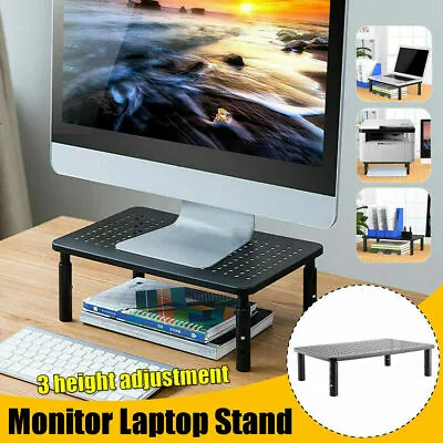 $24.28 • Buy Monitor Laptop Stand 3 Height Adjustable PC Printer Desktop Riser Mesh Platform