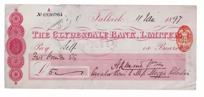 THE CLYDESDALE BANK LIMITED - 1897 FALKIRK 'Bearer' Cheque. • £2.75