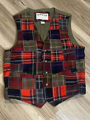 Orvis Vintage Patchwork WOOL Plaid Vest Made USA Men's Sz M Cotton Lined • $31.99