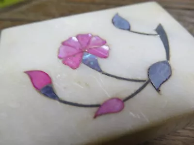 Vintage Trinket/Jewelry Box PINK Marble With Flower Inlay Lid Made In India • $7