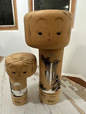 Two Vintage Traditional Japanese Kokeshi Dolls H6 3.5”Hakone Fuji はこね • $9.94