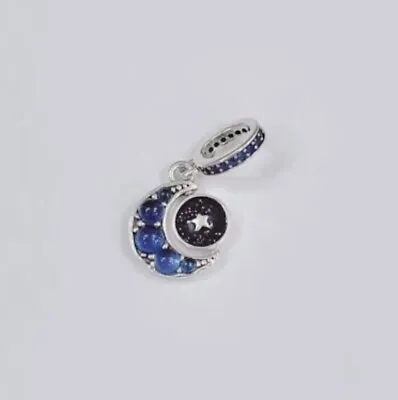 PANDORA Sparkling Moon Spinning Blue Dreams Come True Pendant Charm • $38