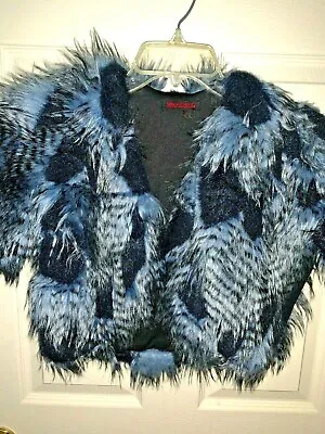 $99 • Buy Simon Chang Unique Boutique Crop Faux Fur Vest Blue Raccoon Coat Size S ❤️tb9j12
