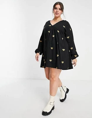$29 • Buy ASOS Plus Size Curve Mini Smock Dress With Gold Bug Embroidery