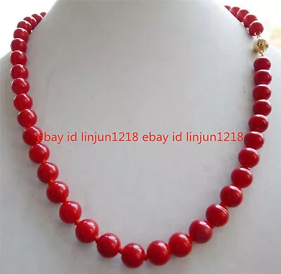 New 8mm Red Sea Coral Gemstone Round Bead Necklace 18'' AAA • $3.37