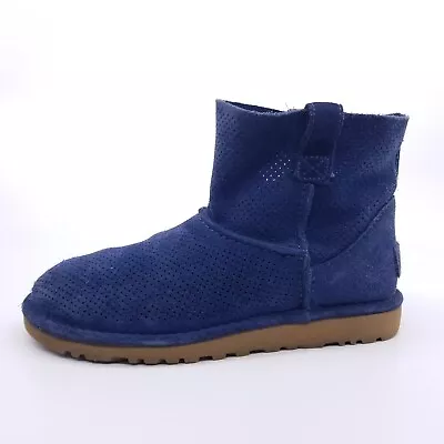 UGG Classic Mini Women's 7 Boots Blue Suede Short Ankle Unlined Perforated • $39.99