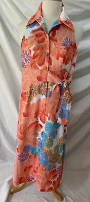 Vtg 70s Malama Hawaii Hawaiian Bright Floral Halter Sun Dress XS / S • $23.99