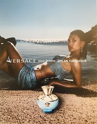 Versace Pour Femme Dylan Turquoise Perfume Campaign Poster Hailey Bieber 28 X22  • $35