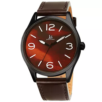 Men's Joshua & Son's JX144BR Burgandy Marble Dial Brown Leather Strap Watch • $43.59