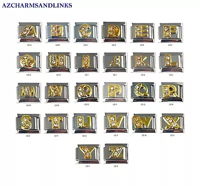 Italian Charms Gold CZ Letters A-Z Italian Modular Charm Links For Your Bracelet • $2.39