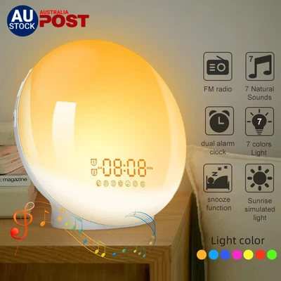 $53.59 • Buy Wake Up Light Sunrise Alarm Clock RGB LED FM Radio Sounds Night Light Bedside
