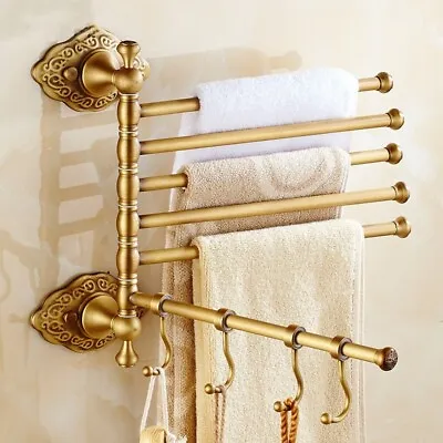 Swivel Towel Bar Brass 6 Arm Bathroom Swing Hanger Hook Antique Wall Mounted • $88.26