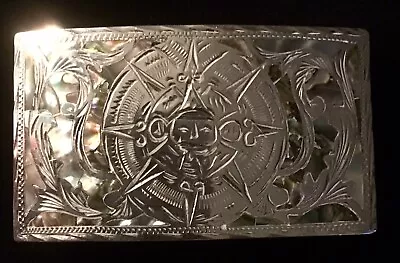 VTG 925 Sterling Silver - MEXICO JALISCO Abalone Mayan Sun 3”Belt Buckle • $18.99