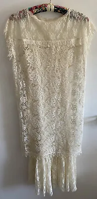 Vintage Lace Wedding Dress 2 Piece Boho Prairie Bridal Ivory Button Cottagecore • $114.95
