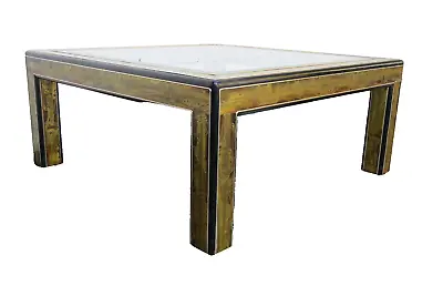 Bernhard Rohne Mastercraft Brass Acid Etched Glass Top Coffee Table 5141 • $1795