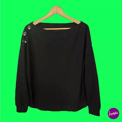 DOROTHY PERKINS Boat Neck Jumper Button Accent Off The Shoulder Black UK10 • £19.99