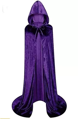 Unisex Full Length Hooded Robe Cloak Long Velvet Cape Purple L • $24.95