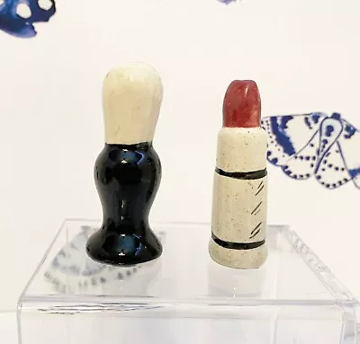 Vintage Arcadia Lipstick And Makeup/Shaving Brush Salt & Pepper Shakers RARE • $39.99