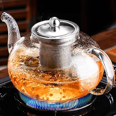 40oz Large Glass Teapot With Removable Infuser Stovetop Safe Tea Kettle Tea Pot • $24.99