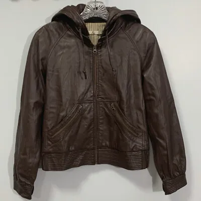 Mike & Chris Anthropologie Chocolate Brown Full Zip Hooded Bomber Jacket Size XS • $85