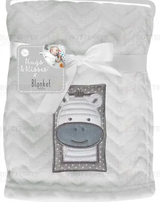 Baby Blanket Soft Fleece Cute Zebra Embroidered Newborn Pram Moses Cot Unisex • $16.12