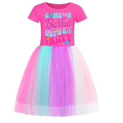 Kids Girls Barbie Rainbow Stars Tulle Skirt Princess Party Fancy Tutu Dress Bag • £8.54