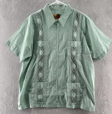 VTG The Genuine Haband Guayabera Mens Seafoam Green Collared Shirt L • $22.46