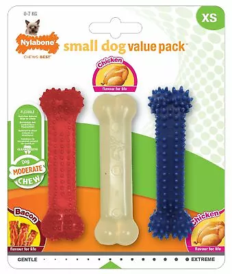 Nylabone Small Dog Value Pack X Small Chew Toy Chicken & Bacon Bone Dentist  • £7.90