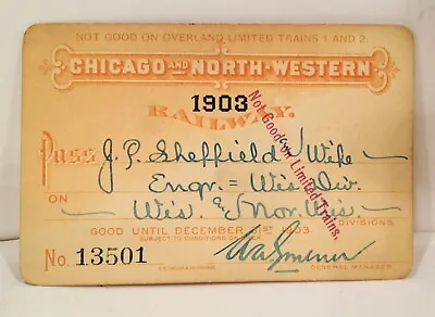 $30 • Buy Vintage 1903 Chicago North Western Railroad Wisconsin Division Engineer Pass 