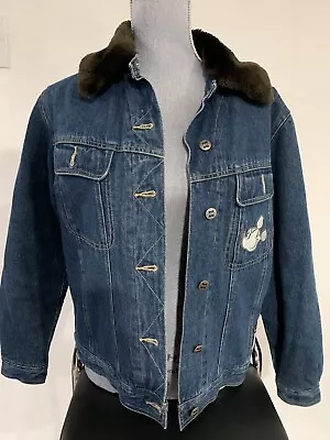 Disney Catalog Mickey Streetwear Denim Faux Fur Coat Jacket Size Small • $60