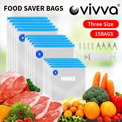 Reusable Vacuum Seal Bags Food Saver Storage Bag Sealer Pump Set Kitchen Freezer • $17.09