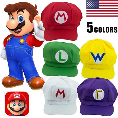 Super Mario Brothers Hats Octagonal Caps Cosplay Luigi Wario Waluigi Costume USA • $8.99