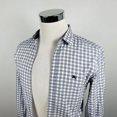 Burberry Brit Small Shirt Casual Button Front Gray White Plaid 100% Cotton • $45