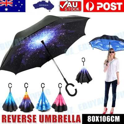 $15.88 • Buy Umbrella C-handle Reverse-Design Windproof Double Layer Upside Down Inverted AU