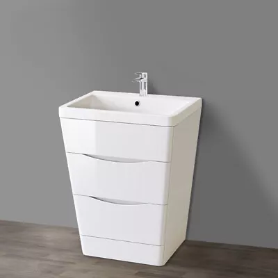 600mm Bathroom Basin Vanity Unit Floor Standing Cabinet Furniture Gloss White • £299.99